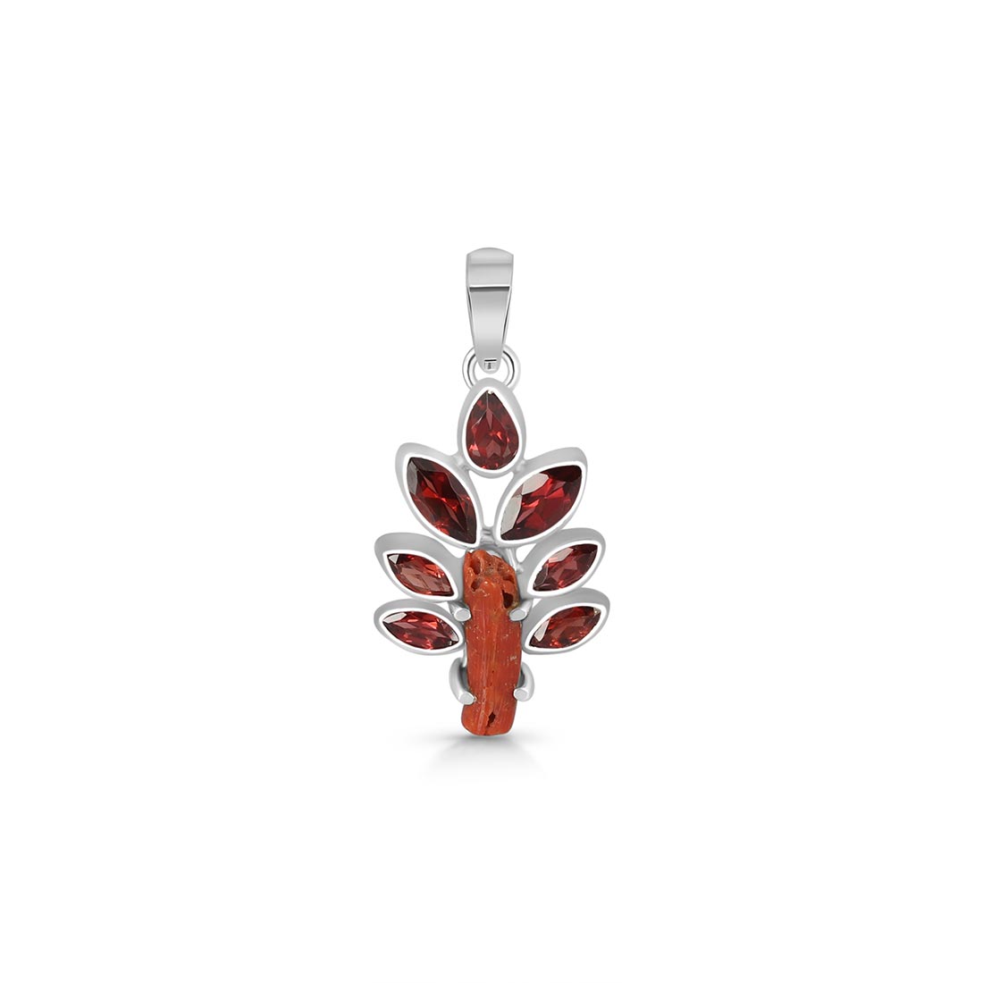 Red Coral & Garnet Pendant-(COR-P-41)